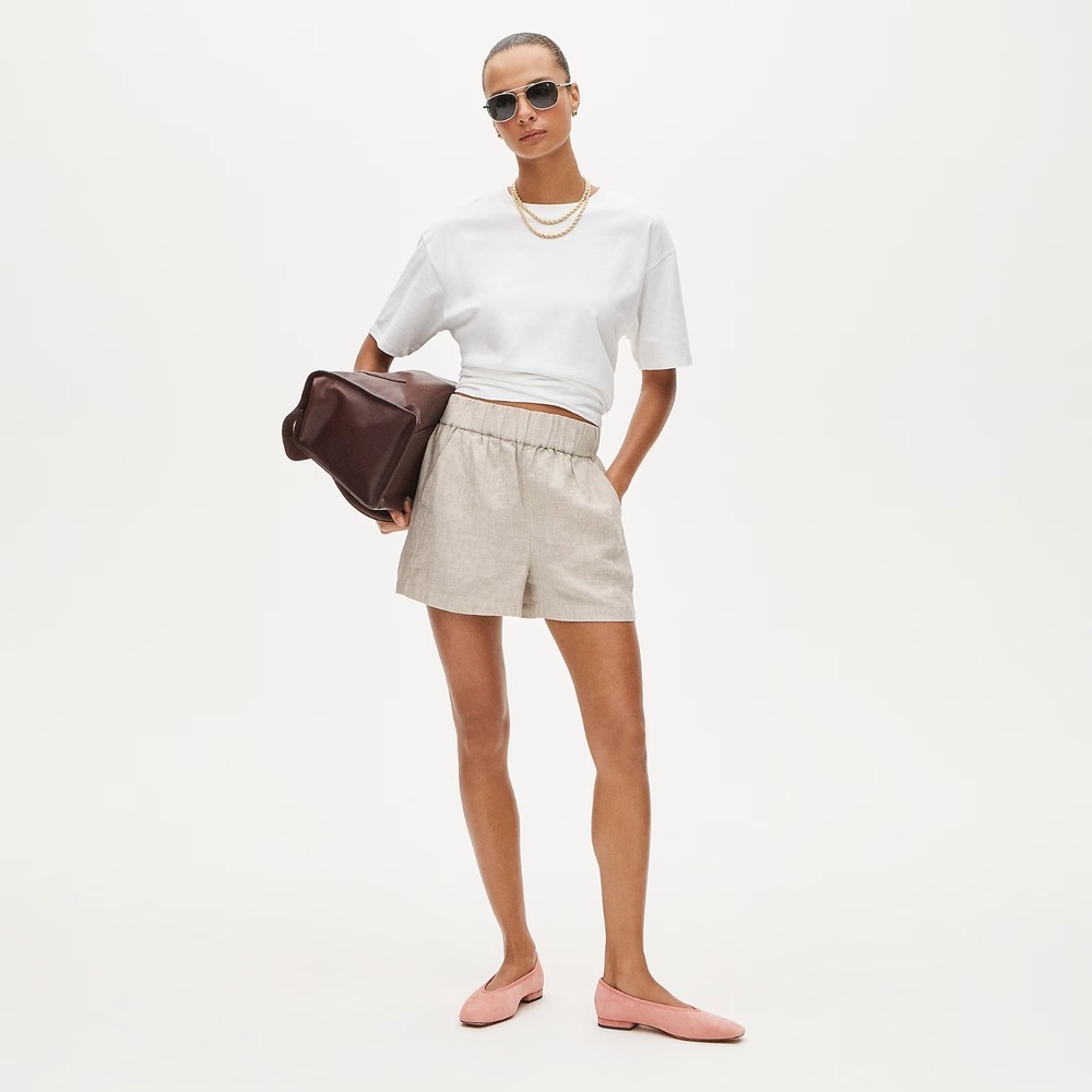 J.Crew 100% Linen Pull On Shorts Womens 2X Beige Elastic Waist Coastal Casual